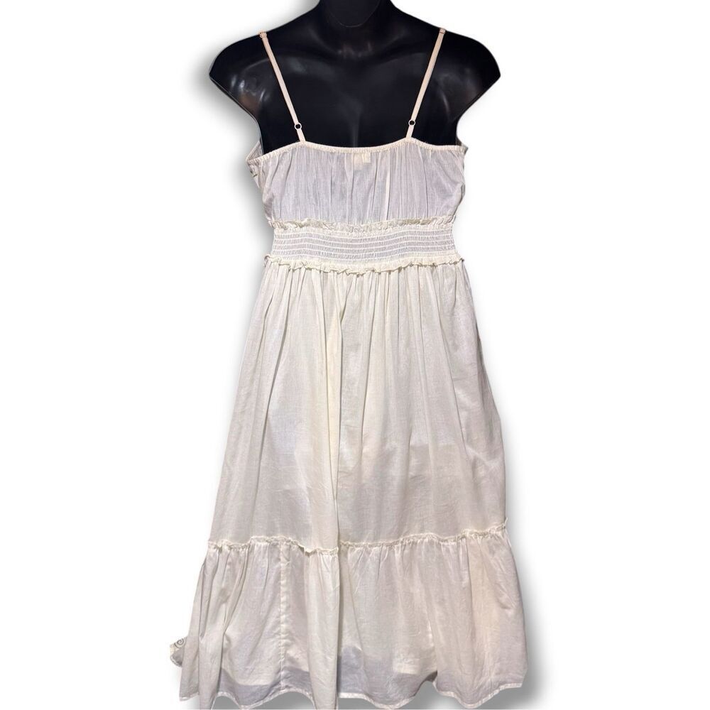POLโBoho Embroidered Smocked Waist Midi Dress Cream Cottagecore Cami Dress NEW - Picture 12 of 16